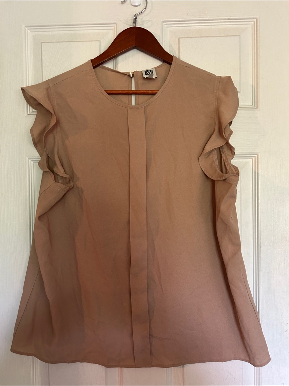 Anne Klein Ruffle Sleeve Blouse - Taupe Beige
